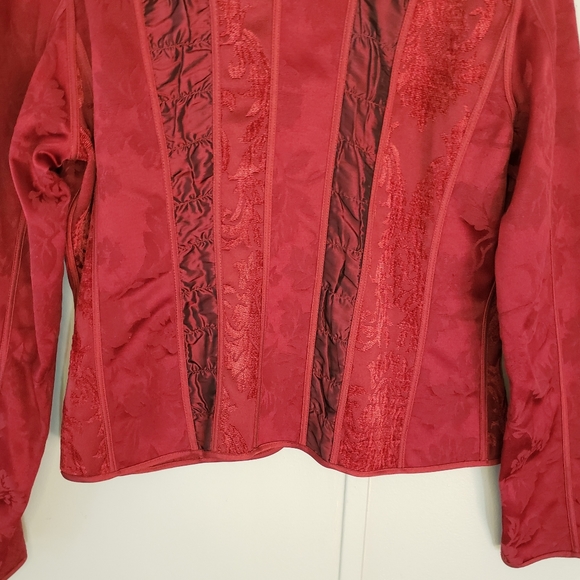 Chico's Red Brocade Tapestry Mandarin Collar Blazer - Picture 10 of 11